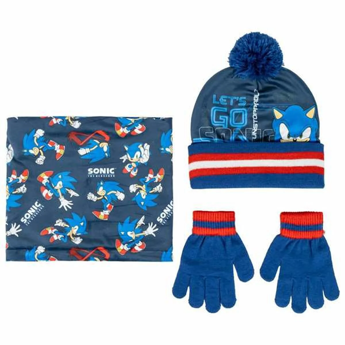 Gorro, Bufanda y Guantes Sonic 2-8 Años