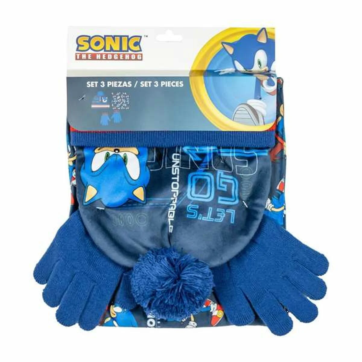 Gorro, Bufanda y Guantes Sonic 2-8 Años