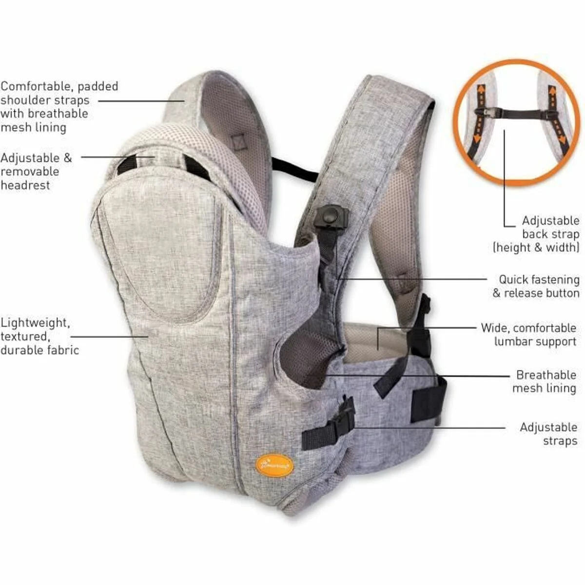 Mochila Portabebé Dreambaby Oxford Gris + 3 Años 15 kg