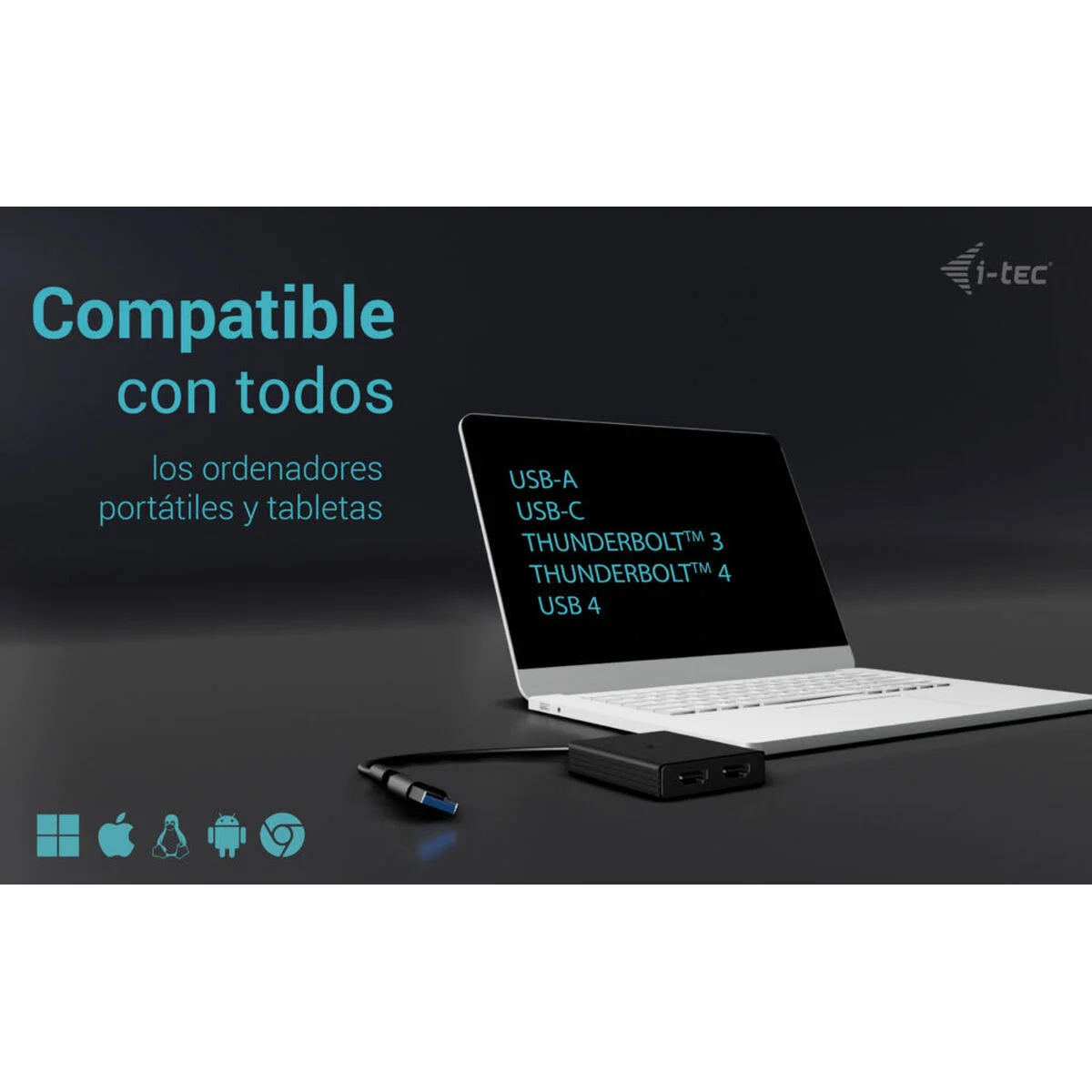 Cable USB i-Tec CADUAL4KHDMI Negro