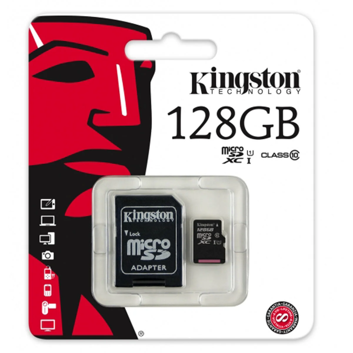 Tarjeta de Memoria Micro SD con Adaptador Kingston SDC10G2/128GBSP 128 GB