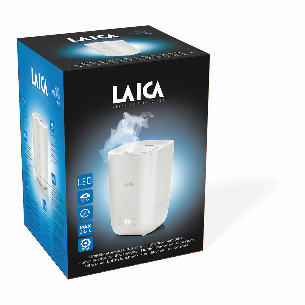 Humidificador Ultrasónico Difusor de Aromas con LED LAICA 25 W 3,3 L Blanco