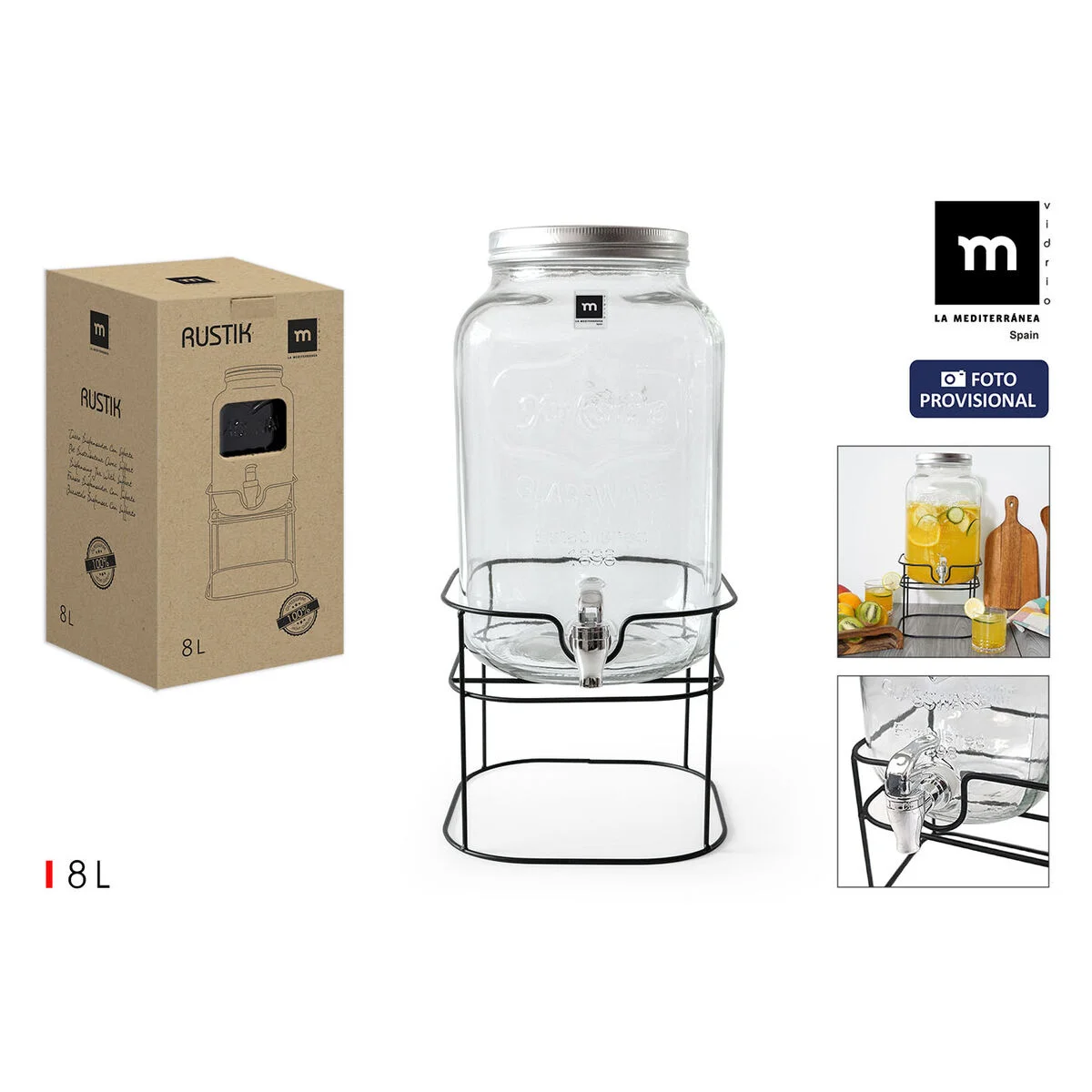 Dispensador de bebidas La Mediterránea Rustik Metal Vidrio 8 L 22 x 22 x 37 cm (4 Unidades)