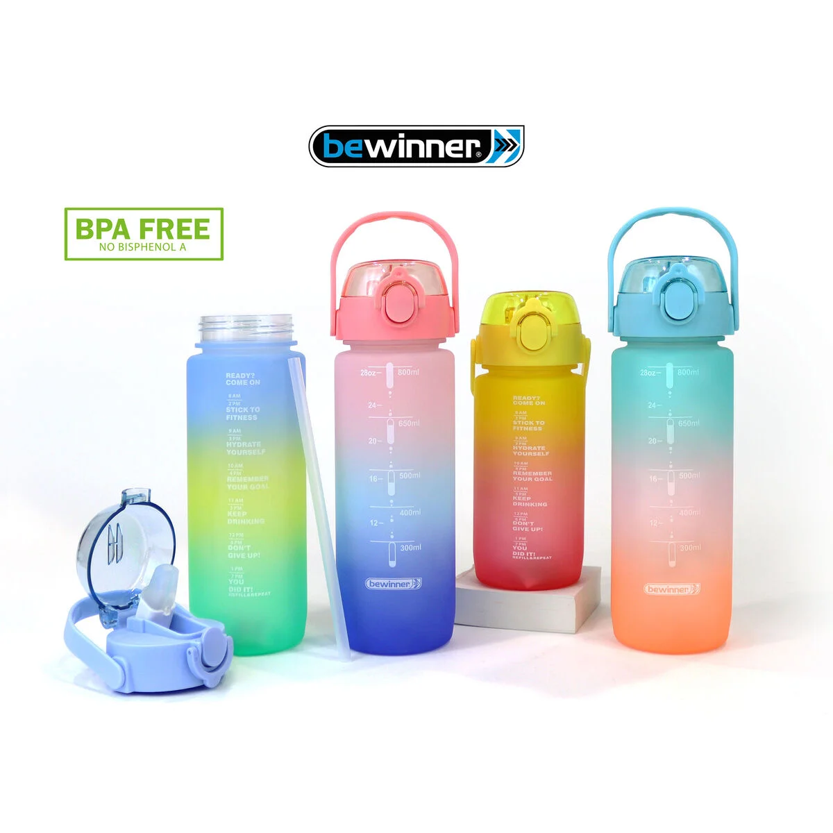 Botella de Agua Bewinner Multicolor 800 ml 7,3 x 7,3 x 23,5 (12 Unidades)