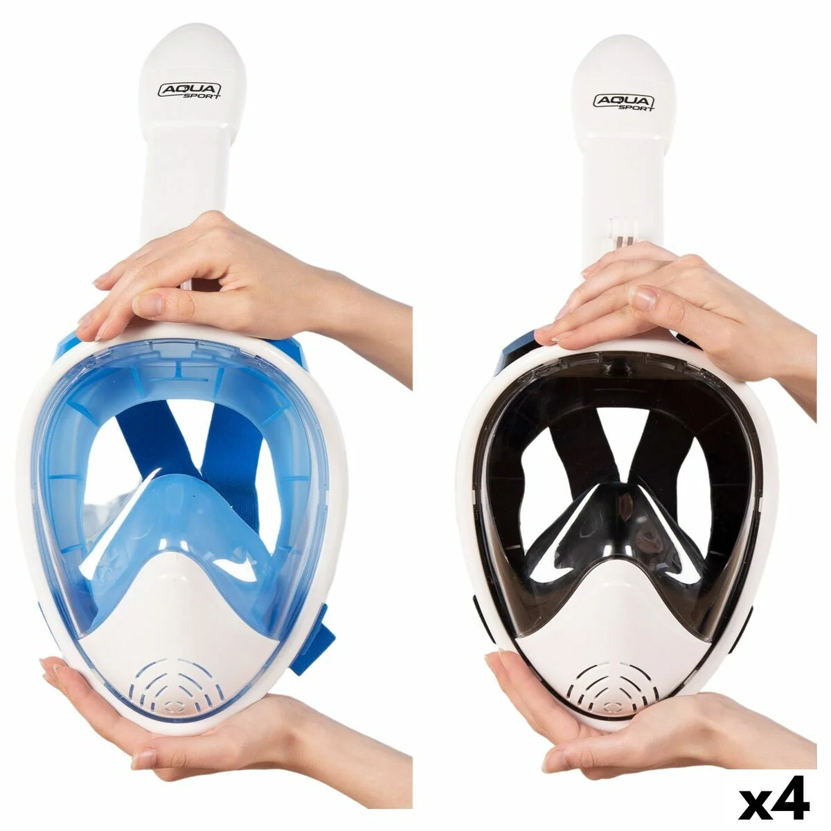 Máscara de Snorkel con Soporte para Cámara Deportiva AquaSport Azul Blanco (4 Unidades)