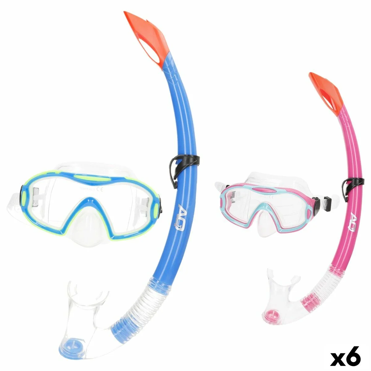 Gafas de Buceo con Tubo AquaSport Azul Rosa (6 Unidades)