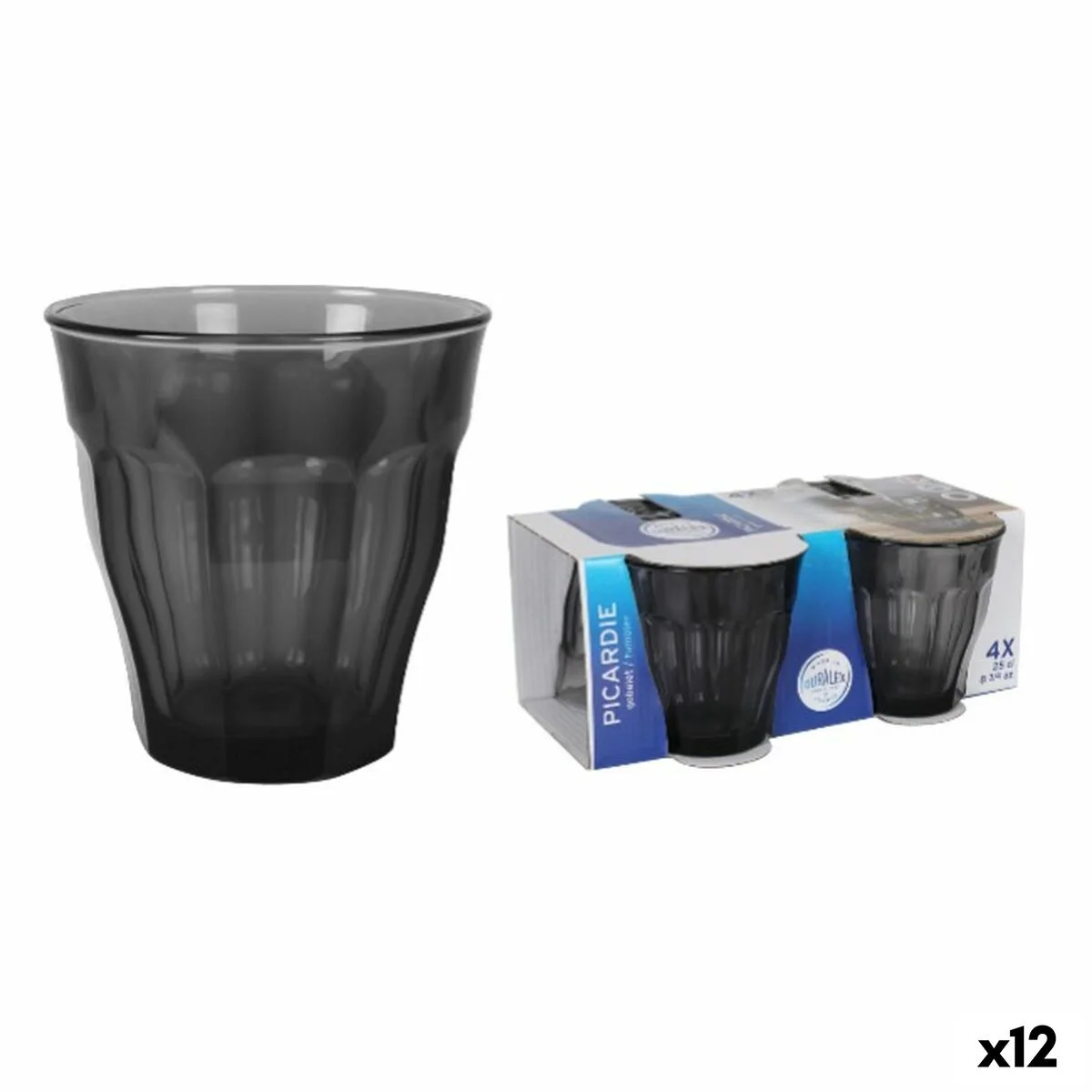Vaso de agua Duralex Picardie Negro Gris 250 ml 4 Piezas (12 Unidades)