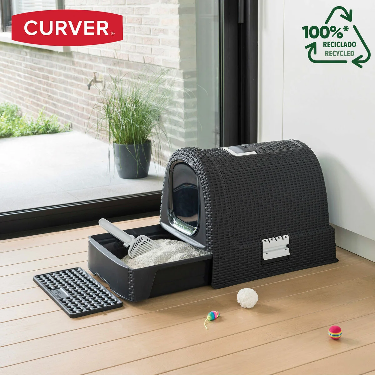 Cat Litter Box Curver Anthracite 51 x 38,5 x 39,5 cm Plastic (Plastic)