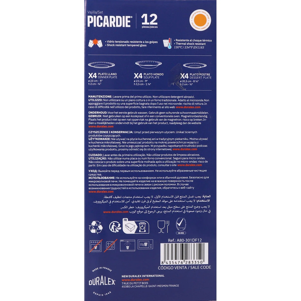 Vajilla Duralex Picardie 12 Piezas (2 Unidades)