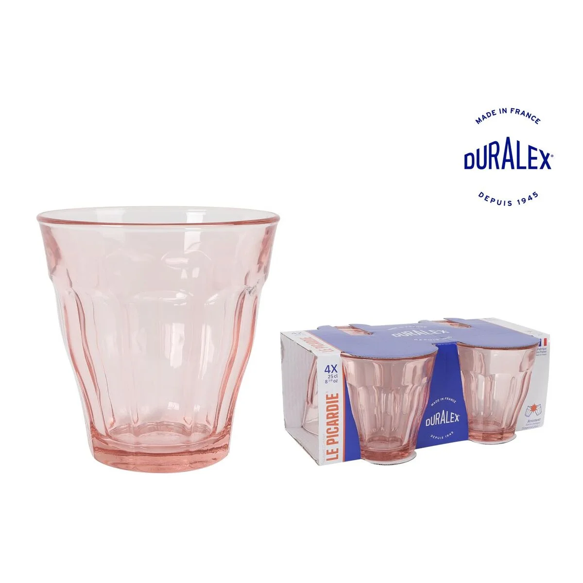 Set de Vasos Duralex Picardie Rosa 250 ml 4 Piezas (12 Unidades)