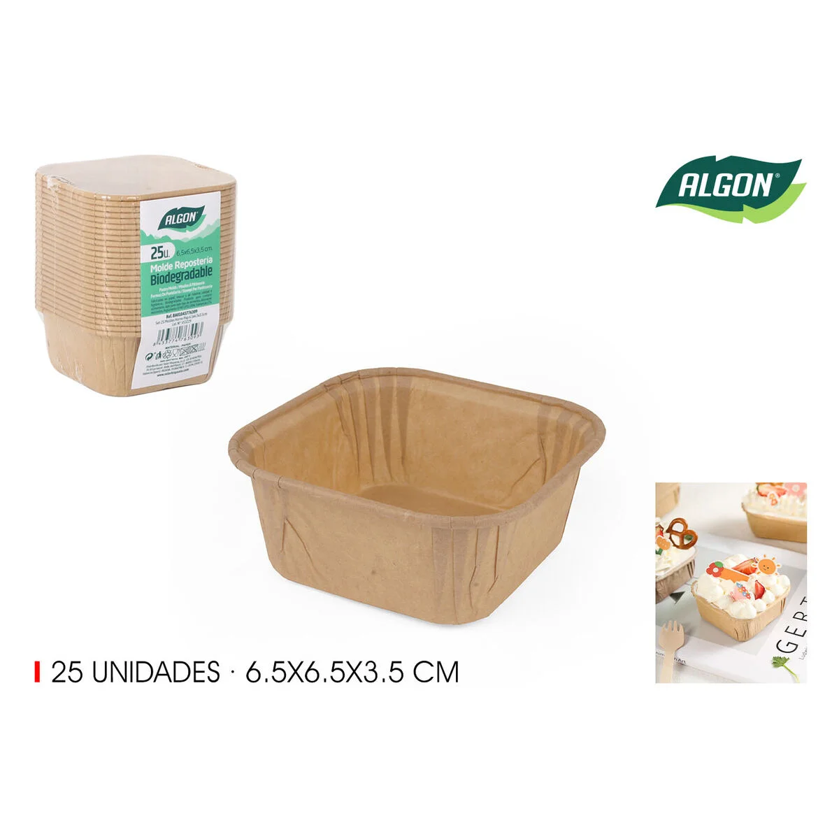 Set de Moldes de Repostería Algon Papel 6,5 x 6,5 x 3,5 cm 25 Piezas (36 Unidades)