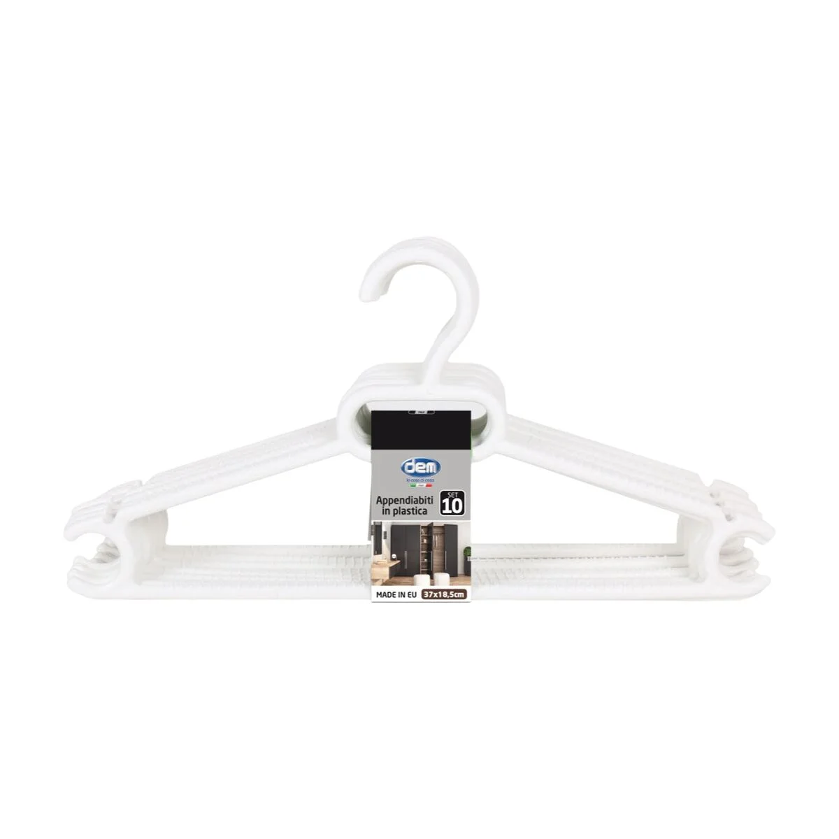 Set of Clothes Hangers Dem Colores Plastic 0,5 x 37 x 18,5 cm 10 Pieces (12 Units)