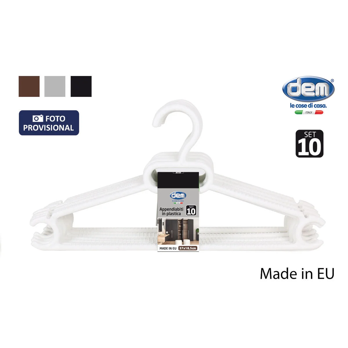 Set of Clothes Hangers Dem Colores Plastic 0,5 x 37 x 18,5 cm 10 Pieces (12 Units)