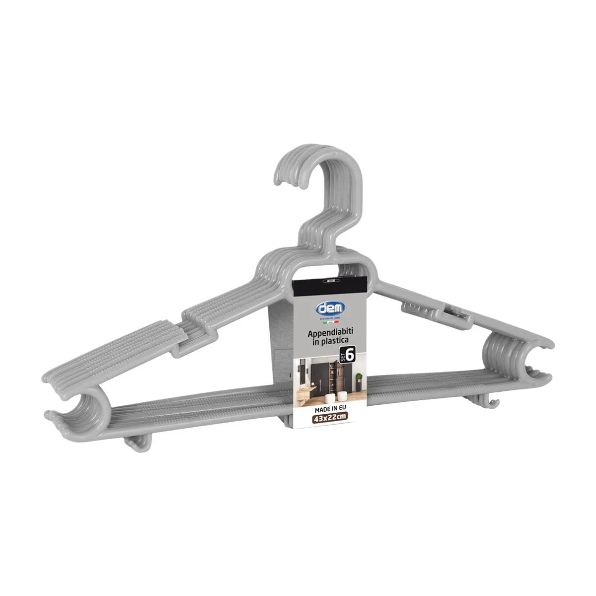 Set of Clothes Hangers Dem Colores Plastic 43 x 22 x 0,5 cm 6 Pieces (12 Units)
