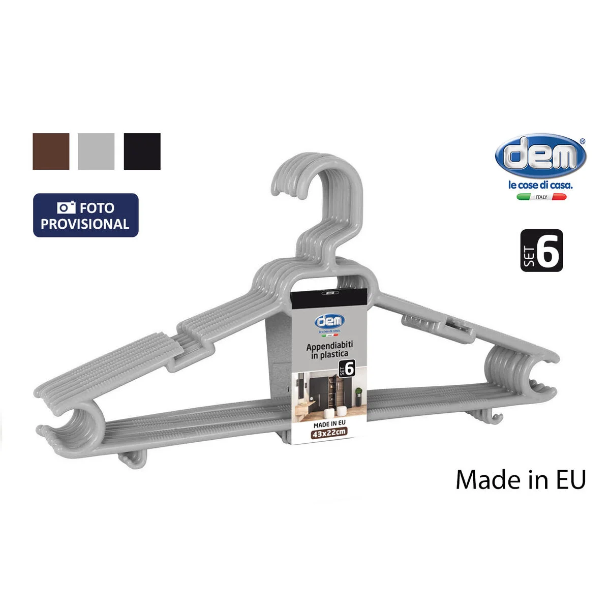 Set of Clothes Hangers Dem Colores Plastic 43 x 22 x 0,5 cm 6 Pieces (12 Units)