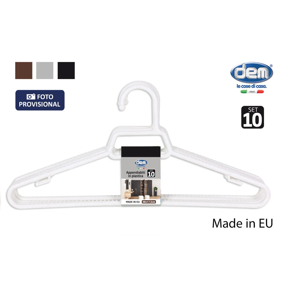 Set of Clothes Hangers Dem Colores Plastic 38 x 17,5 x 0,5 cm 10 Pieces (12 Units)