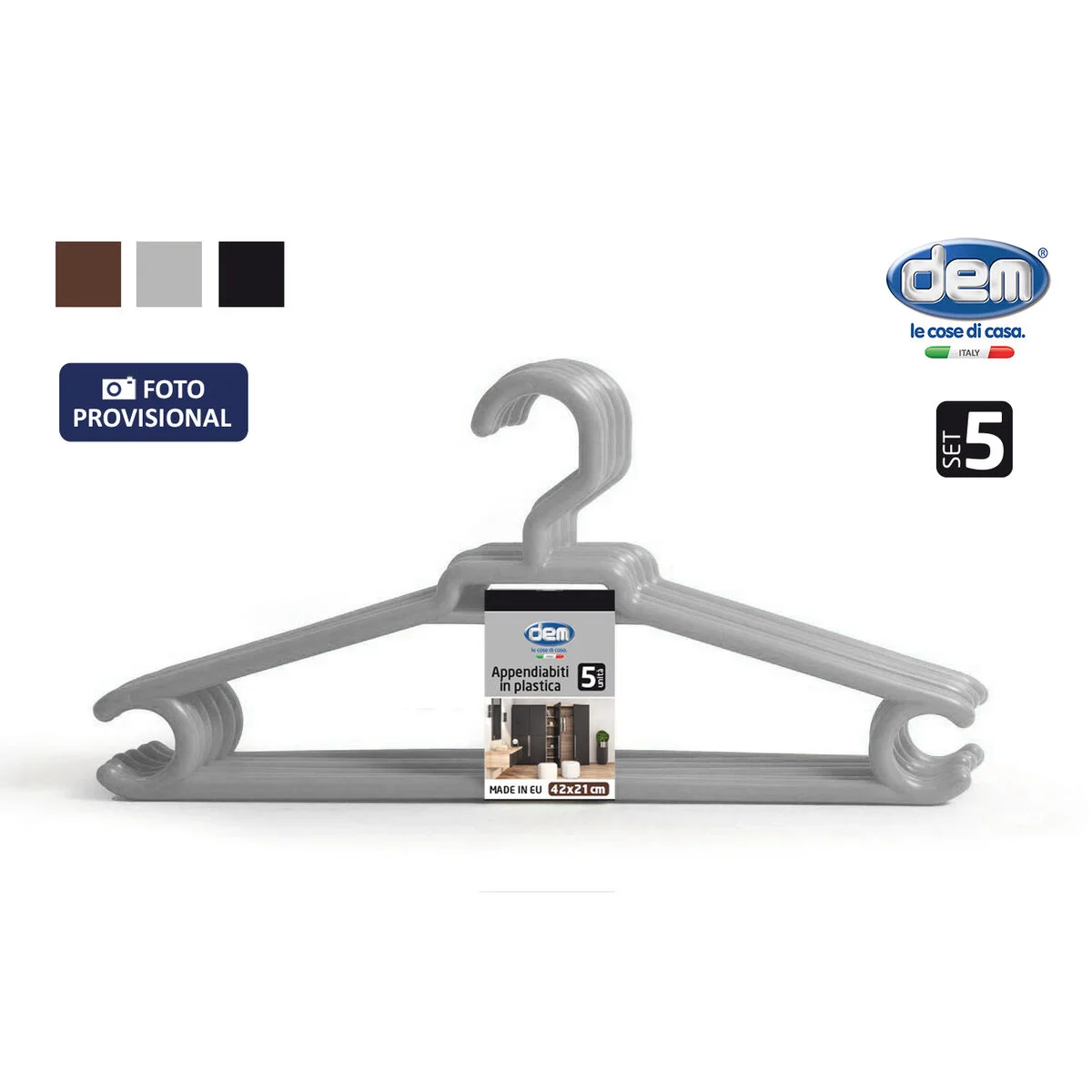 Set of Clothes Hangers Dem Colores Plastic 42 x 20 cm 5 Pieces (12 Units)