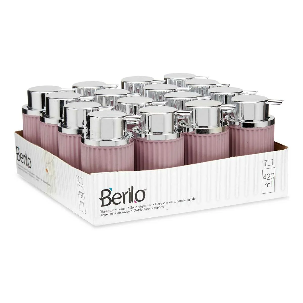 Dispensador de Jabón Berilo Rosa Plástico 420 ml 7 x 14,5 x 8,5 cm (16 Unidades)