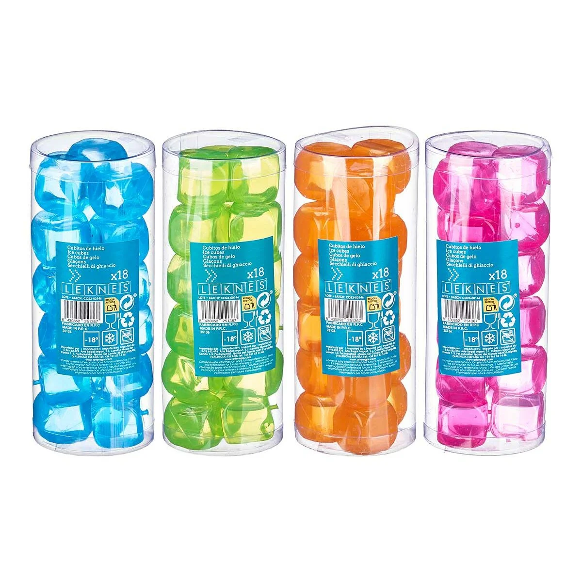 Cubitos refrigerantes reutilizables Leknes Azul Verde Naranja Rosa Polietileno Agua destilada 6,5 x 16 x 6,5 cm 18 Piezas (12 Un