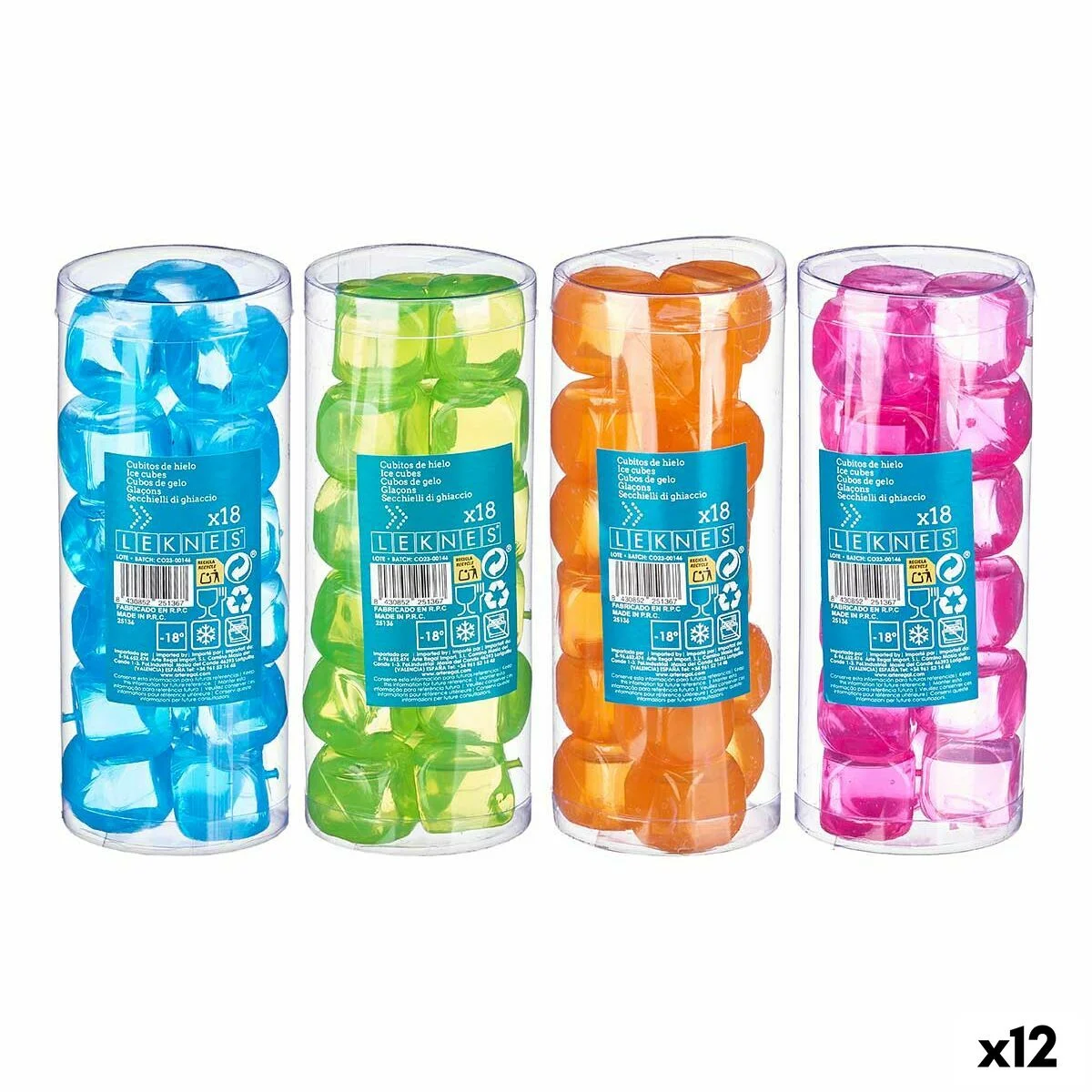 Cubitos refrigerantes reutilizables Leknes Azul Verde Naranja Rosa Polietileno Agua destilada 6,5 x 16 x 6,5 cm 18 Piezas (12 Un