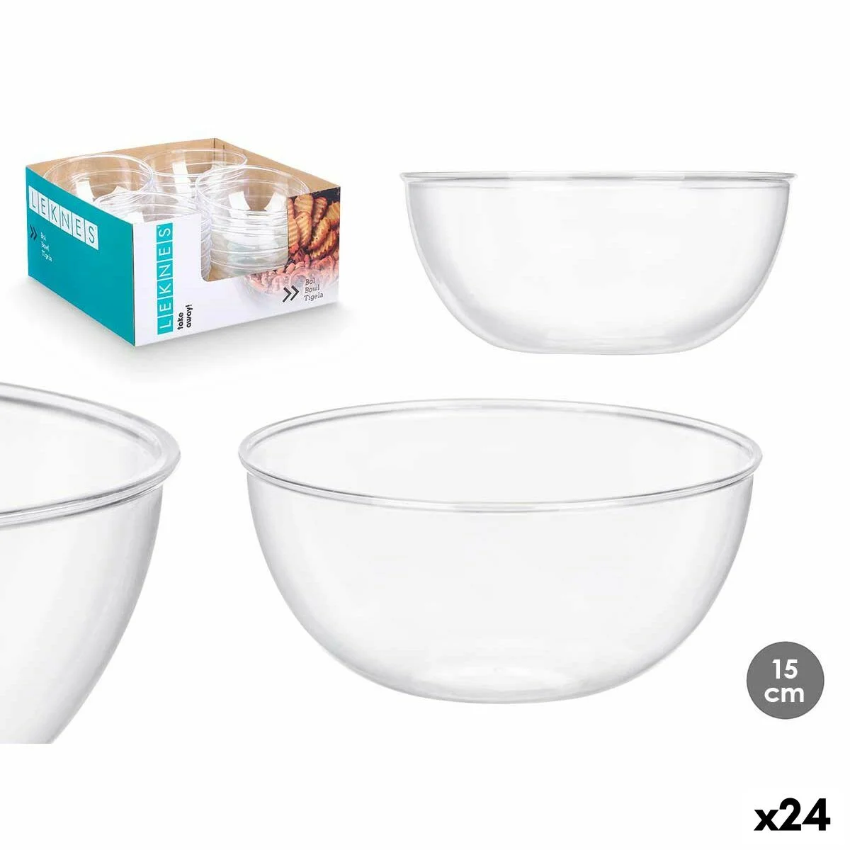 Set de Cuencos Leknes Transparente Plástico 700 ml 15,2 x 7 x 15,2 cm (24 Unidades)