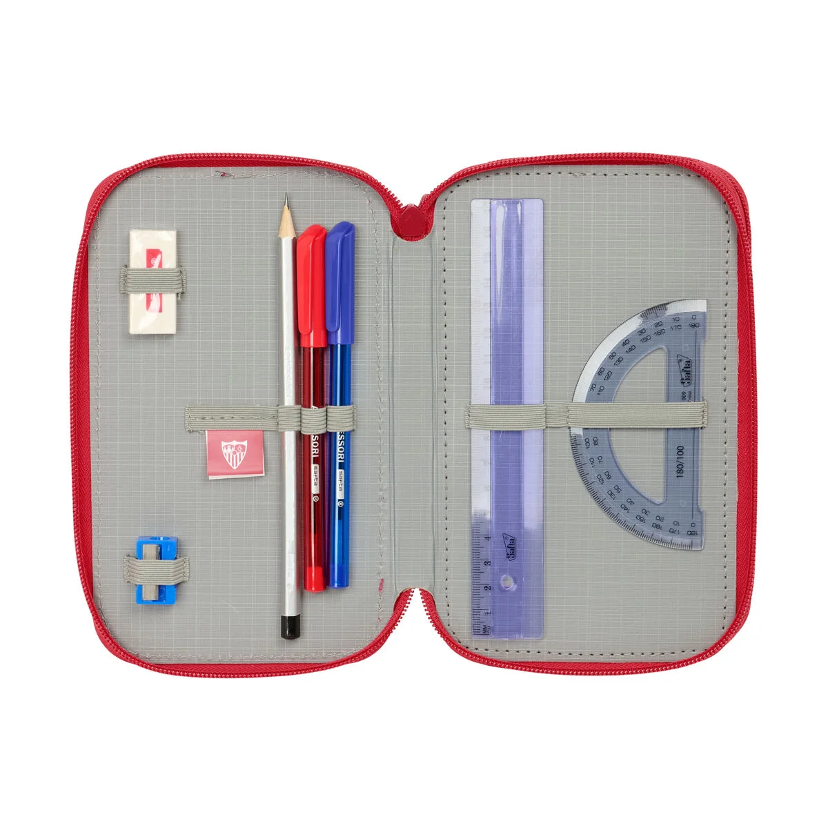 Plumier Triple Sevilla Fútbol Club Rojo 12,5 x 19,5 x 5,5 cm 37 Piezas