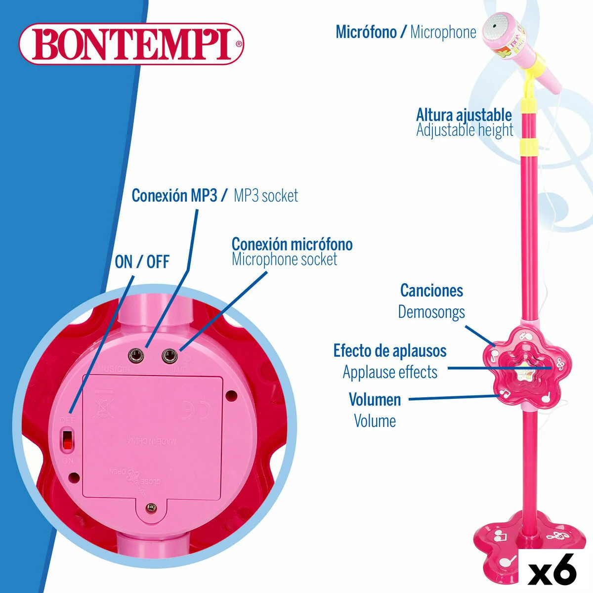 Micrófono de juguete Bontempi 20 x 105 x 20 cm (6 Unidades)