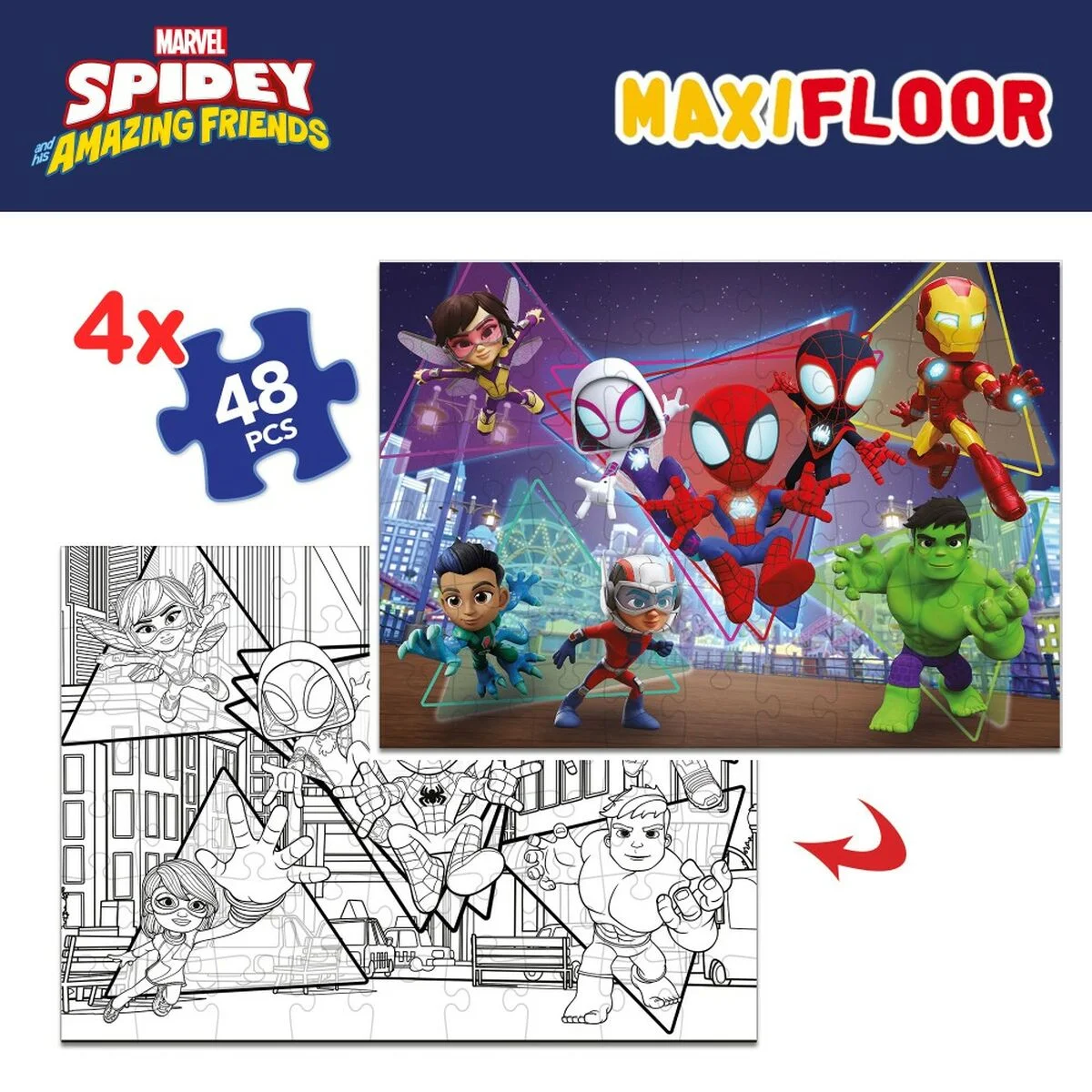 Set de 4 Puzzles Spidey 35 x 1,5 x 25 cm 48 Piezas (6 Unidades)