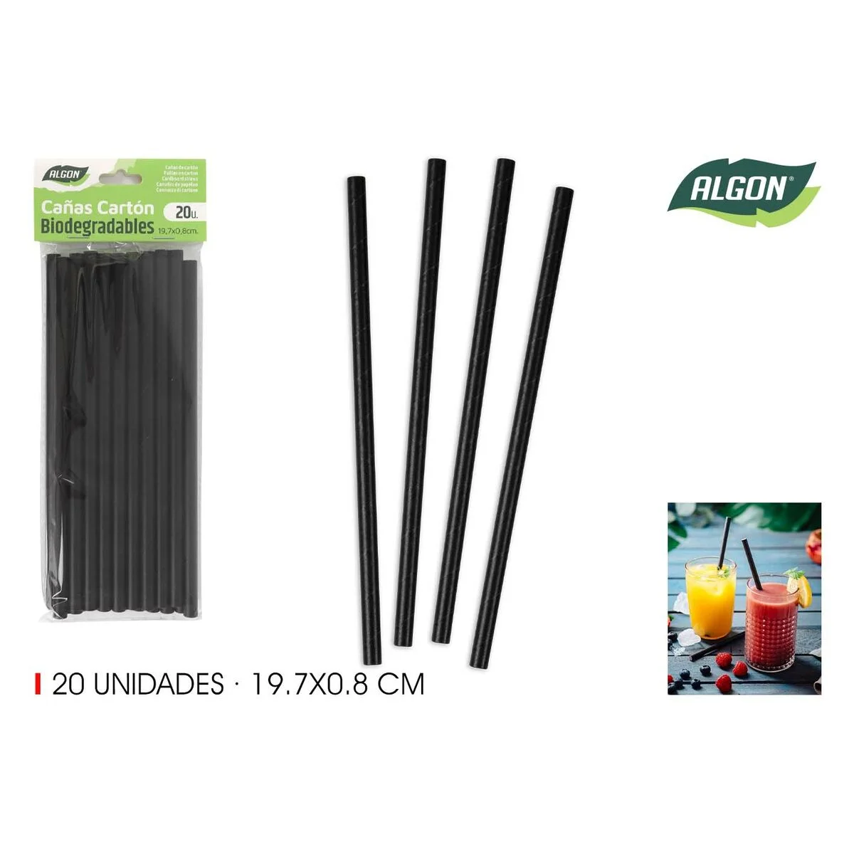 Pajita Reutilizable Algon Negro 19,7 x 0,8 cm 20 Piezas 24 Unidades