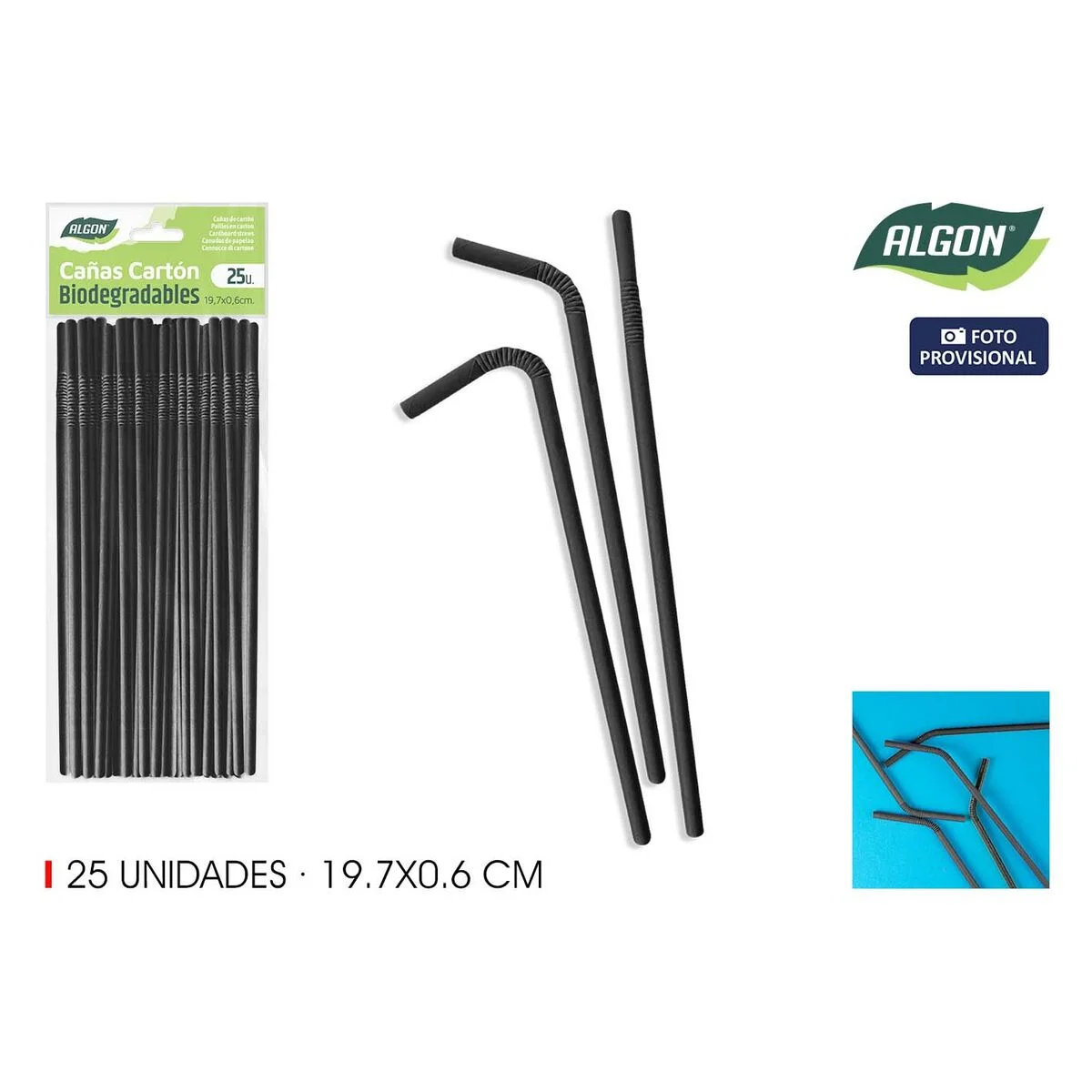 Pajita Reutilizable Algon Negro 19,7 x 0,6 cm 25 Piezas 24 Unidades