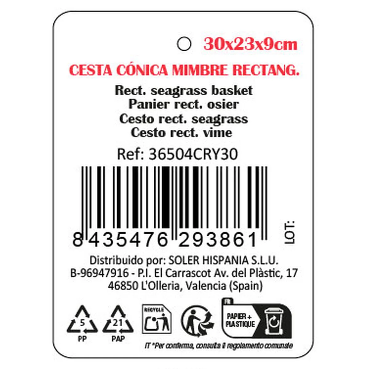 Caja de Almacenaje Privilege Privilege Mimbre Rectangular 30 x 23 x 9 cm (8 Unidades)