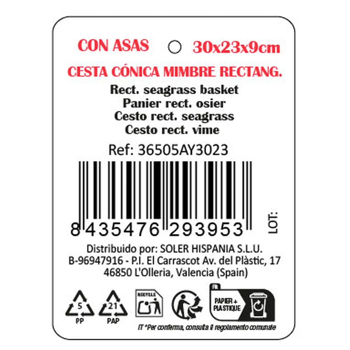 Caja de Almacenaje Privilege Mimbre 30 x 23 x 9 cm (8 Unidades)