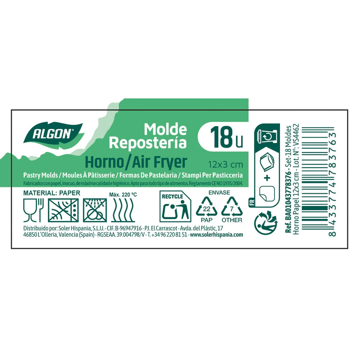 Molde para Horno Algon 12 x 3 cm (18 Piezas) (24 Unidades)