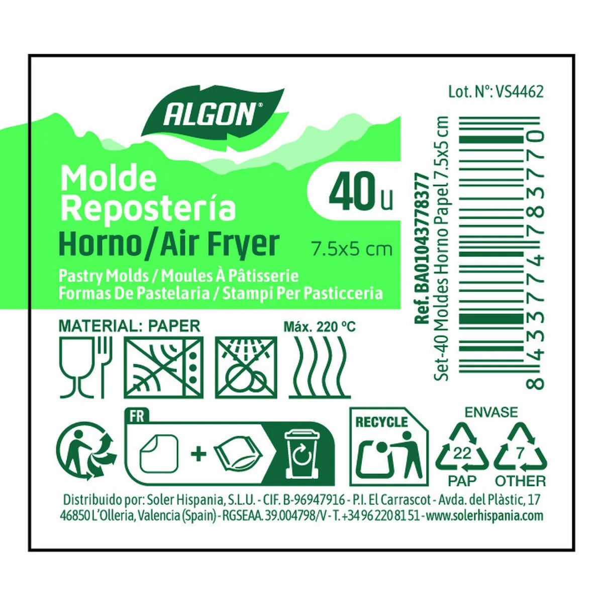 Molde para Horno Algon 4,5 x 5 cm (40 Piezas) (24 Unidades)