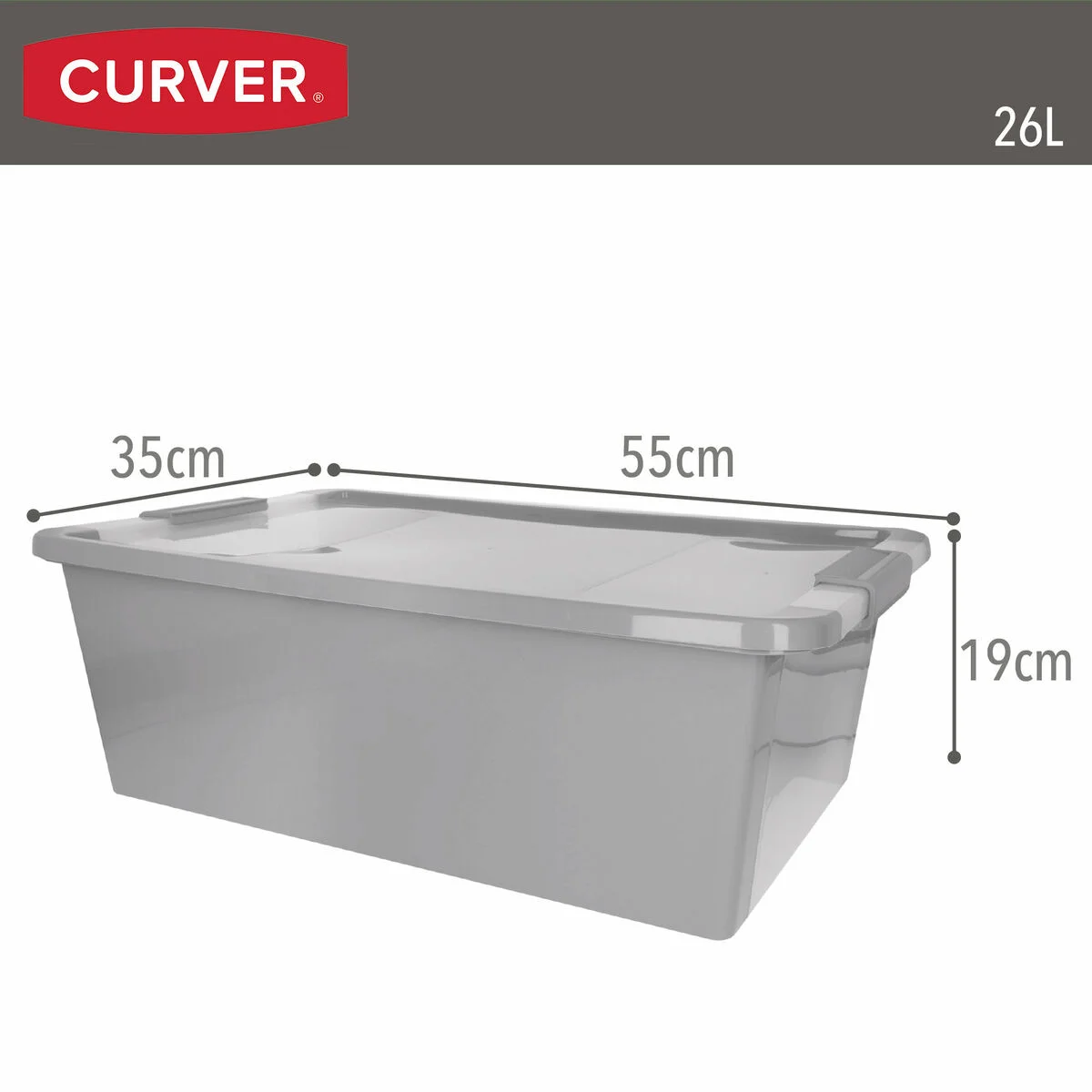 Storage Box Curver Grey Plastic 26 L 55 x 19 x 35 cm (7 Units)