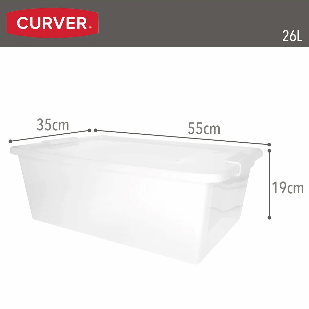 Storage Box with Lid Curver White Plastic 26 L 55 x 19 x 35 cm (7 Units)