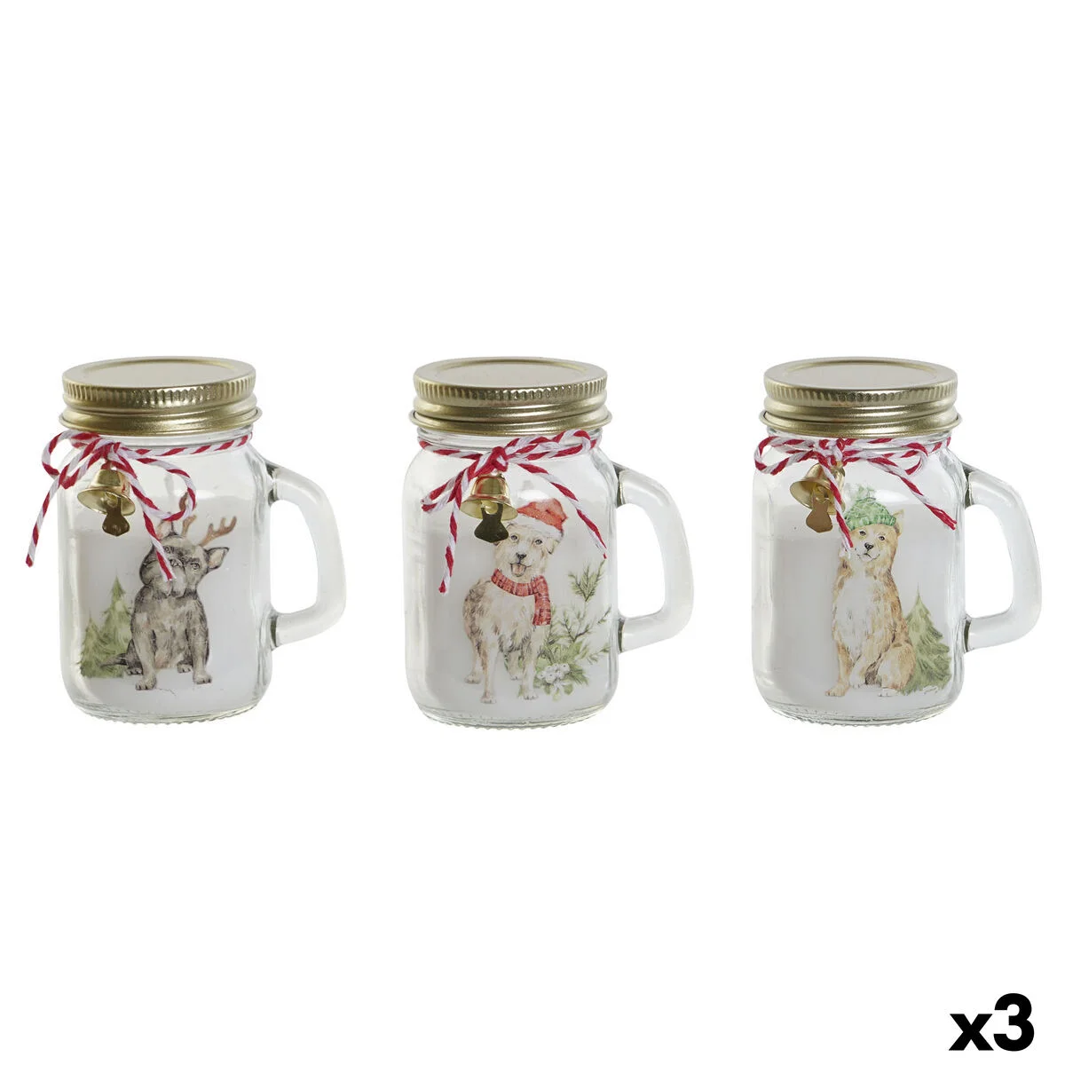 Vela DKD Home Decor Blanco Dorado Navidad 8 x 5 x 9 cm (3 Unidades)