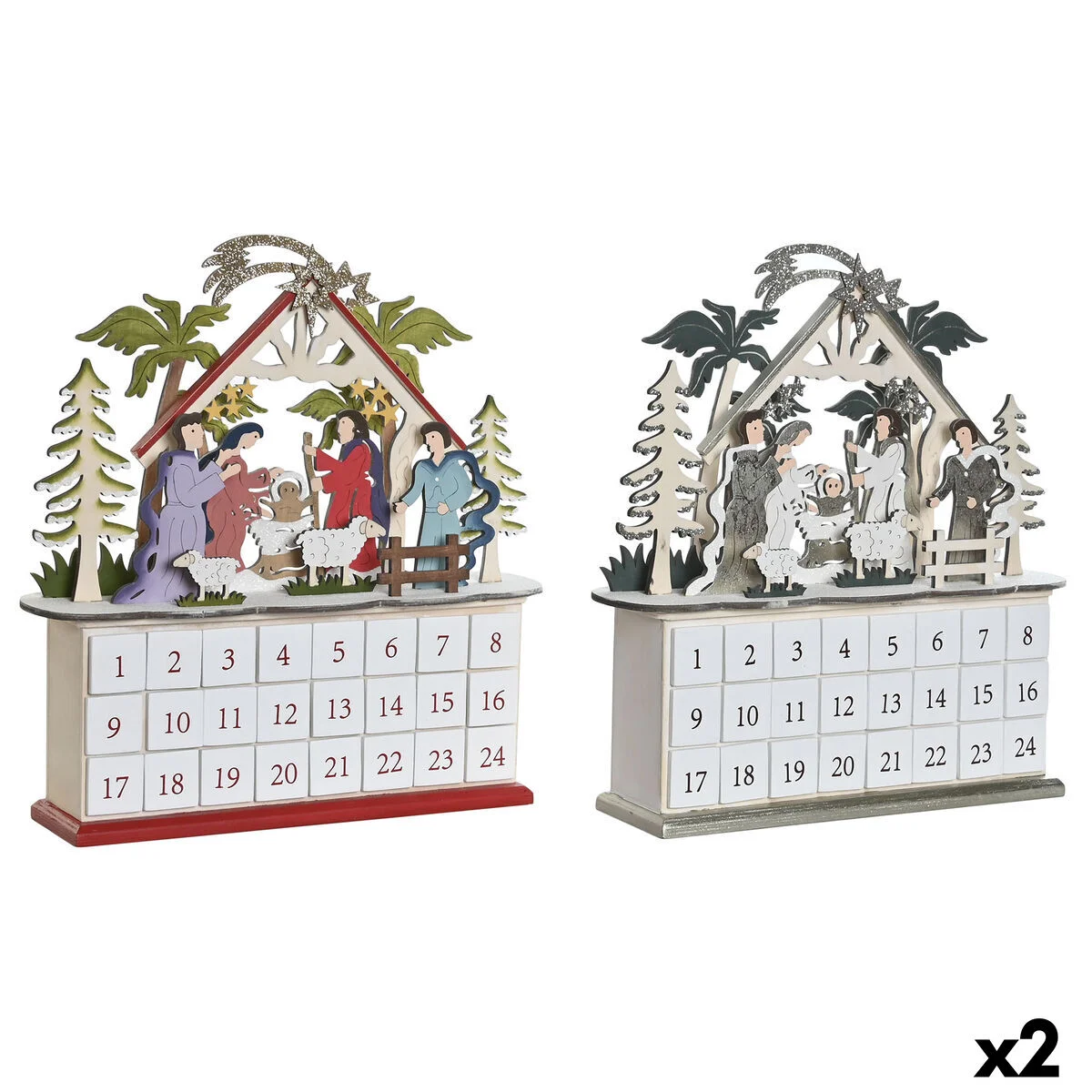 Calendario de Adviento DKD Home Decor Madera 34 x 8,5 x 36,5 cm (2 Unidades)