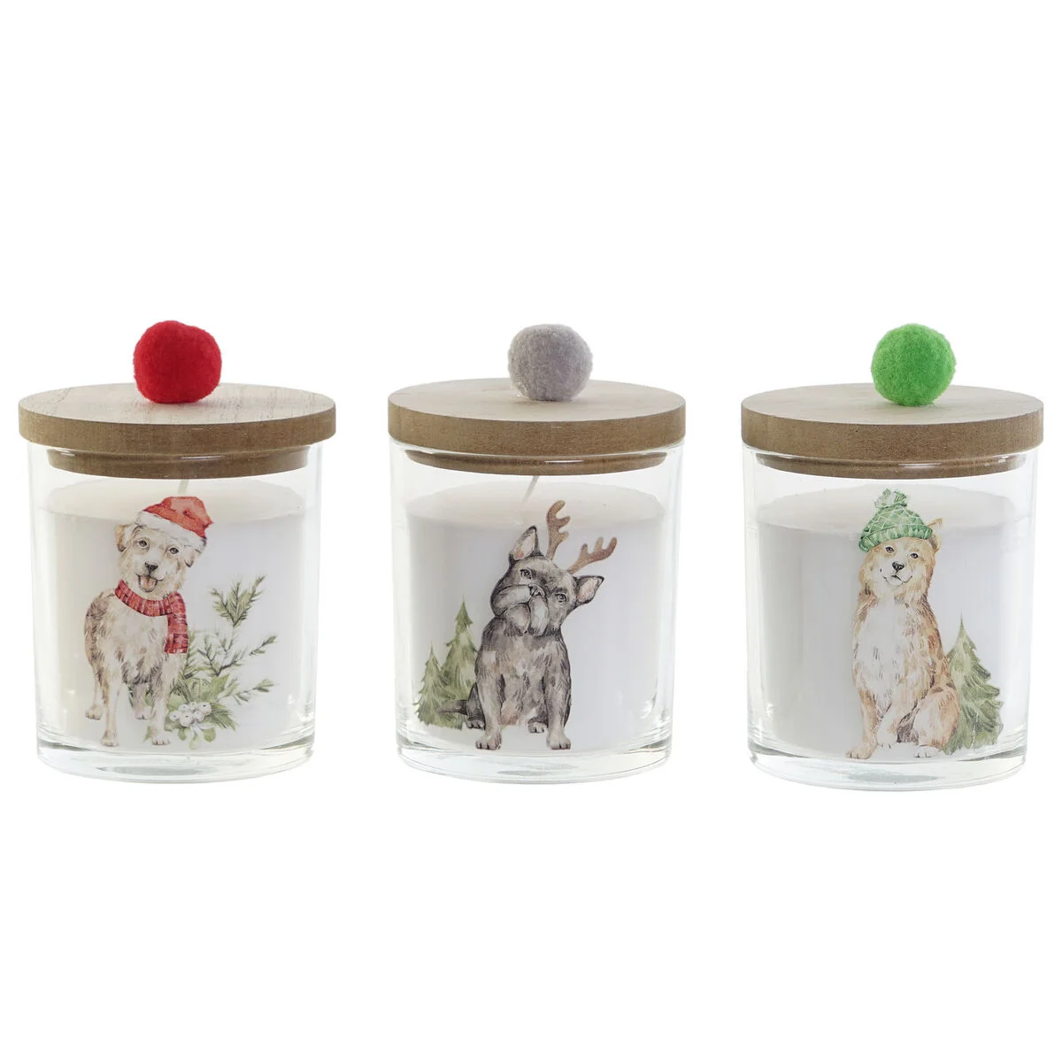 Vela DKD Home Decor Multicolor Pompones Navidad 8 x 8 x 9 cm 8 x 8 x 11 cm (3 Unidades) (2 Unidades)