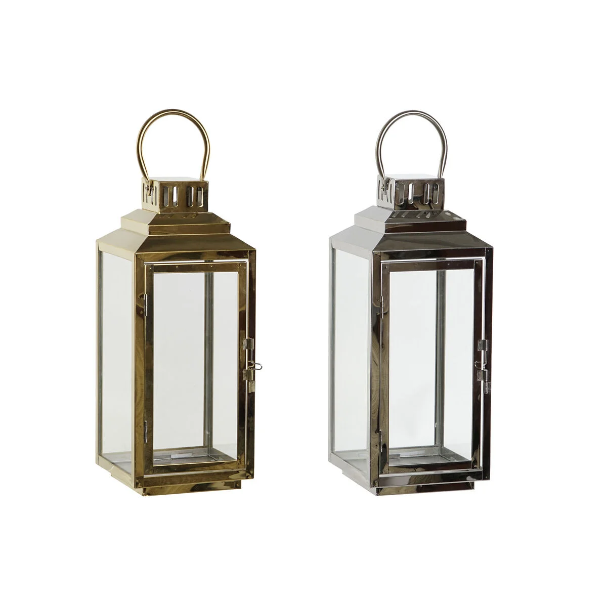 Farol DKD Home Decor Dorado Plateado Aluminio Cristal 14 x 14 x 35 cm (2 Unidades)