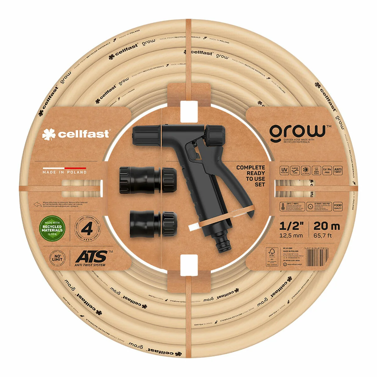 Set de Manguera con accesorios Cellfast Grow 20 m Poliéster PVC Polietileno Polipropileno Ø 12 mm Beige (20 m)