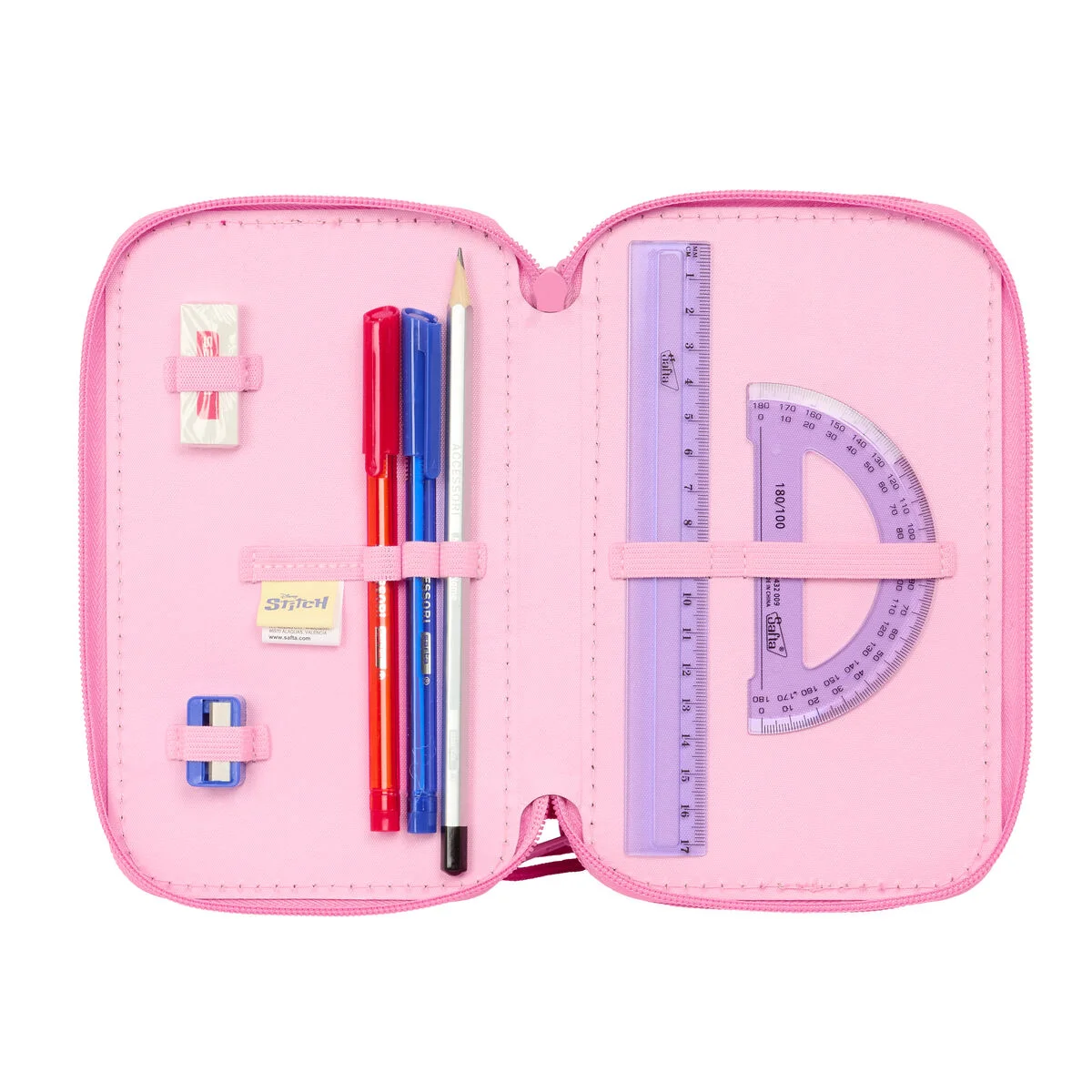 Plumier Triple Lilo & Stitch Chill Rosa Menta 12,5 x 19,5 x 5,5 cm 37 Piezas