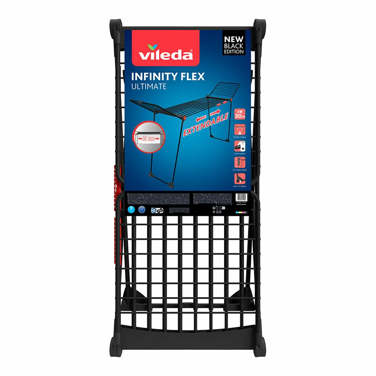 Tendedero Vileda infinity flex ultimate Negro mate Acero 304 x 56 x 128 cm 30 m Extensible