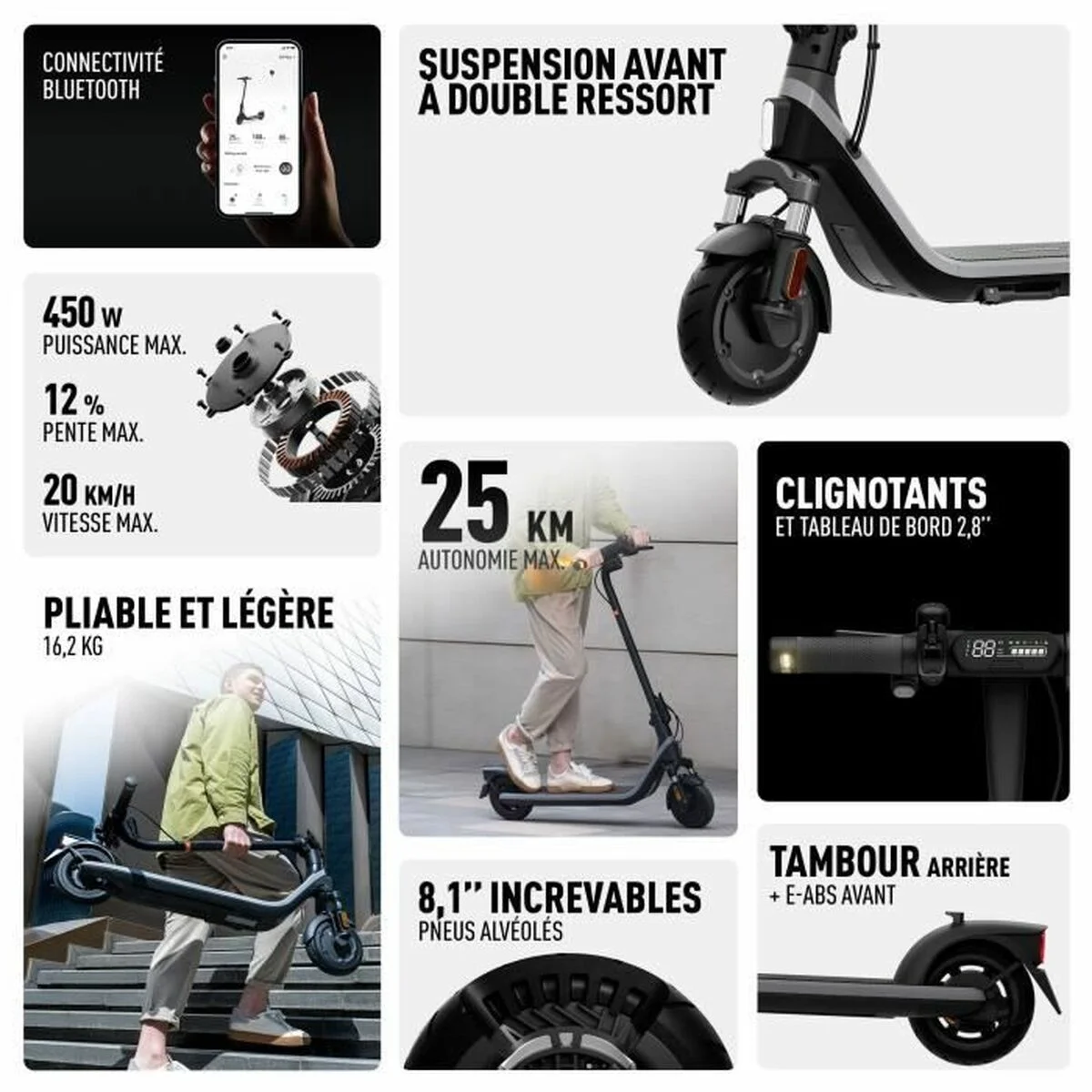 Patinete Eléctrico Segway Negro 450 W 20 km/h
