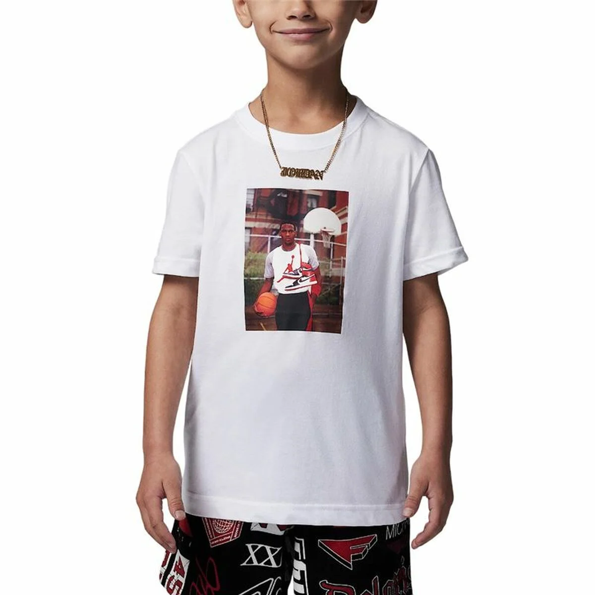 Camiseta de Manga Corta Niño Jordan Jdb Mj Brand Photo Ss Crew Blanco