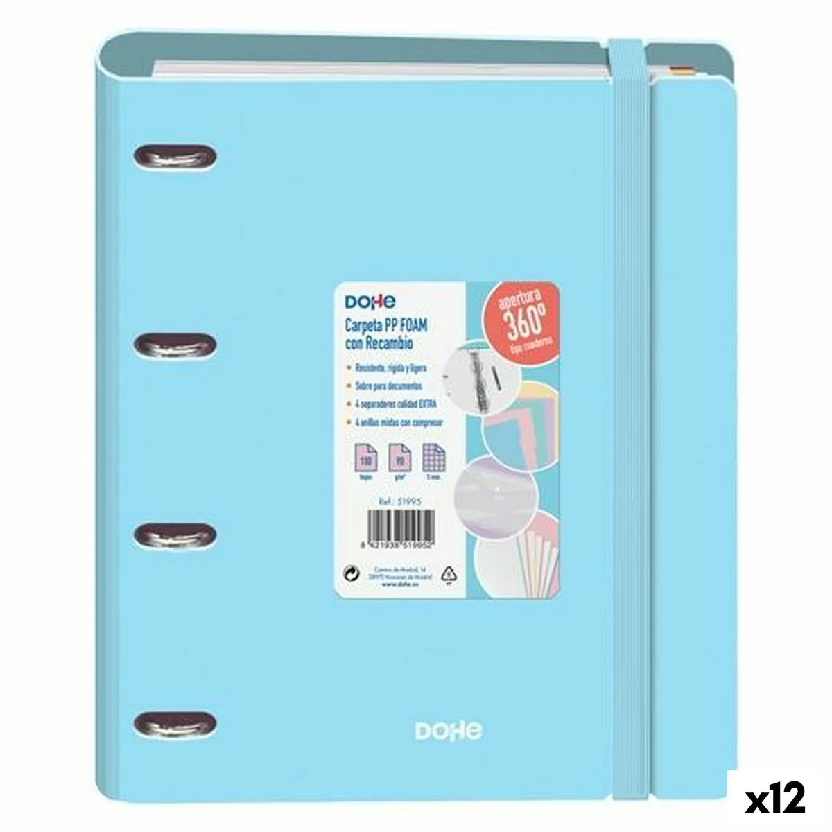 Carpeta de anillas DOHE Azul Pastel A4 (12 Unidades)