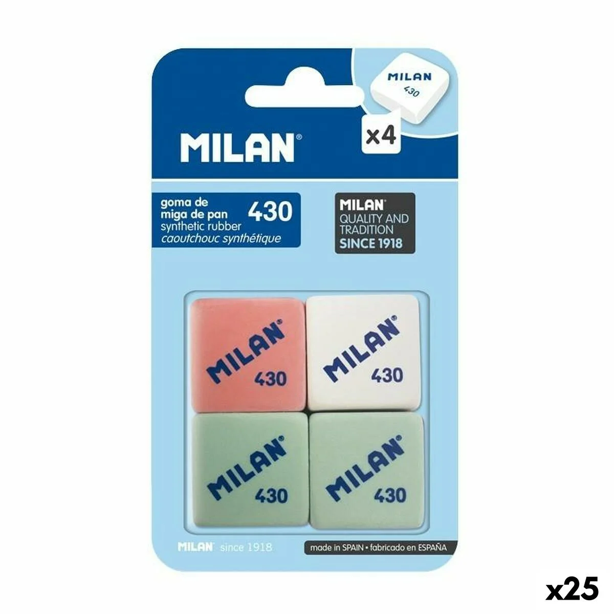 Set de Gomas de Borrar Milan 4 Piezas (25 Unidades)