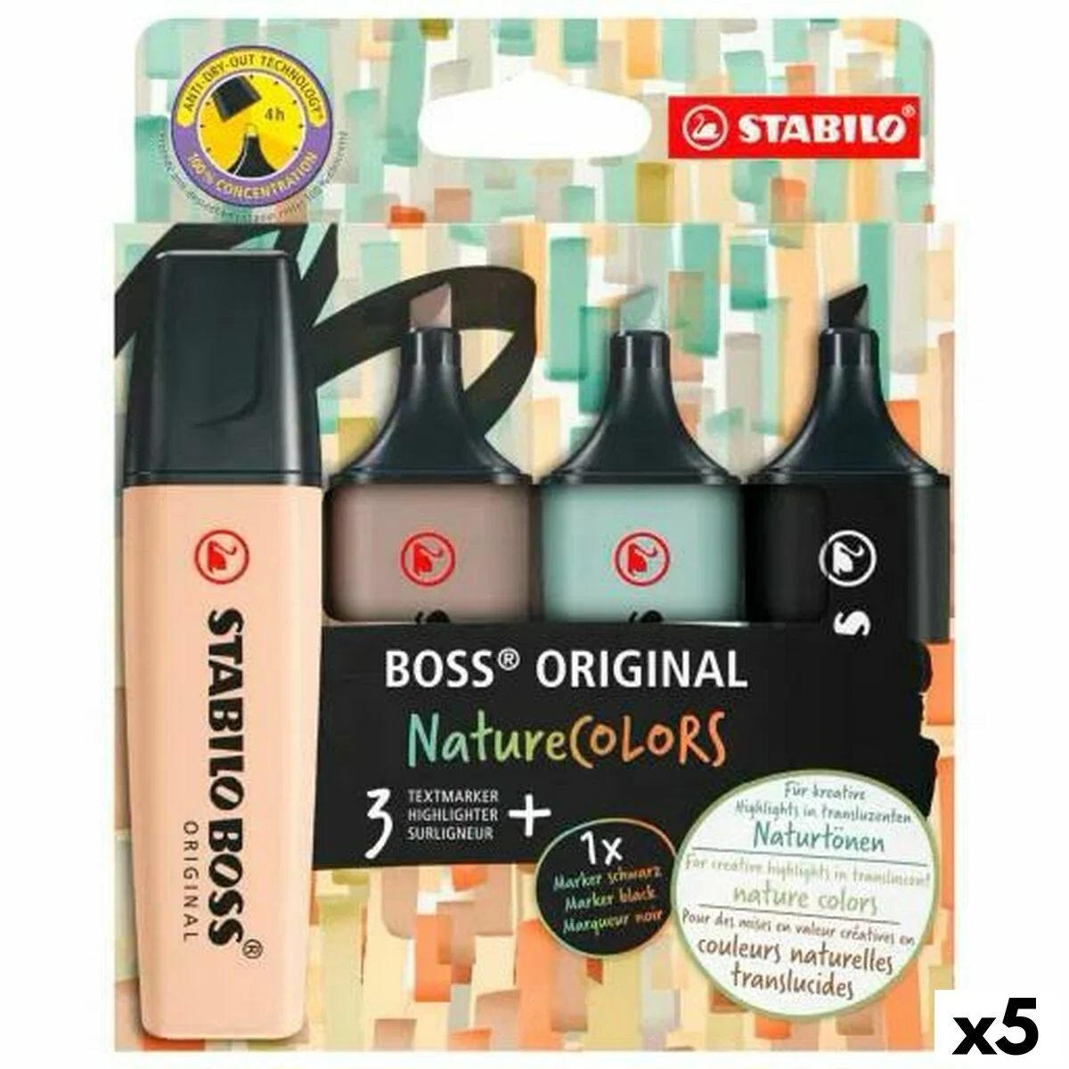 Set de Marcadores Fluorescentes Stabilo BOSS ORIGINAL NATURECOLORS Multicolor 4 Piezas (5 Unidades)