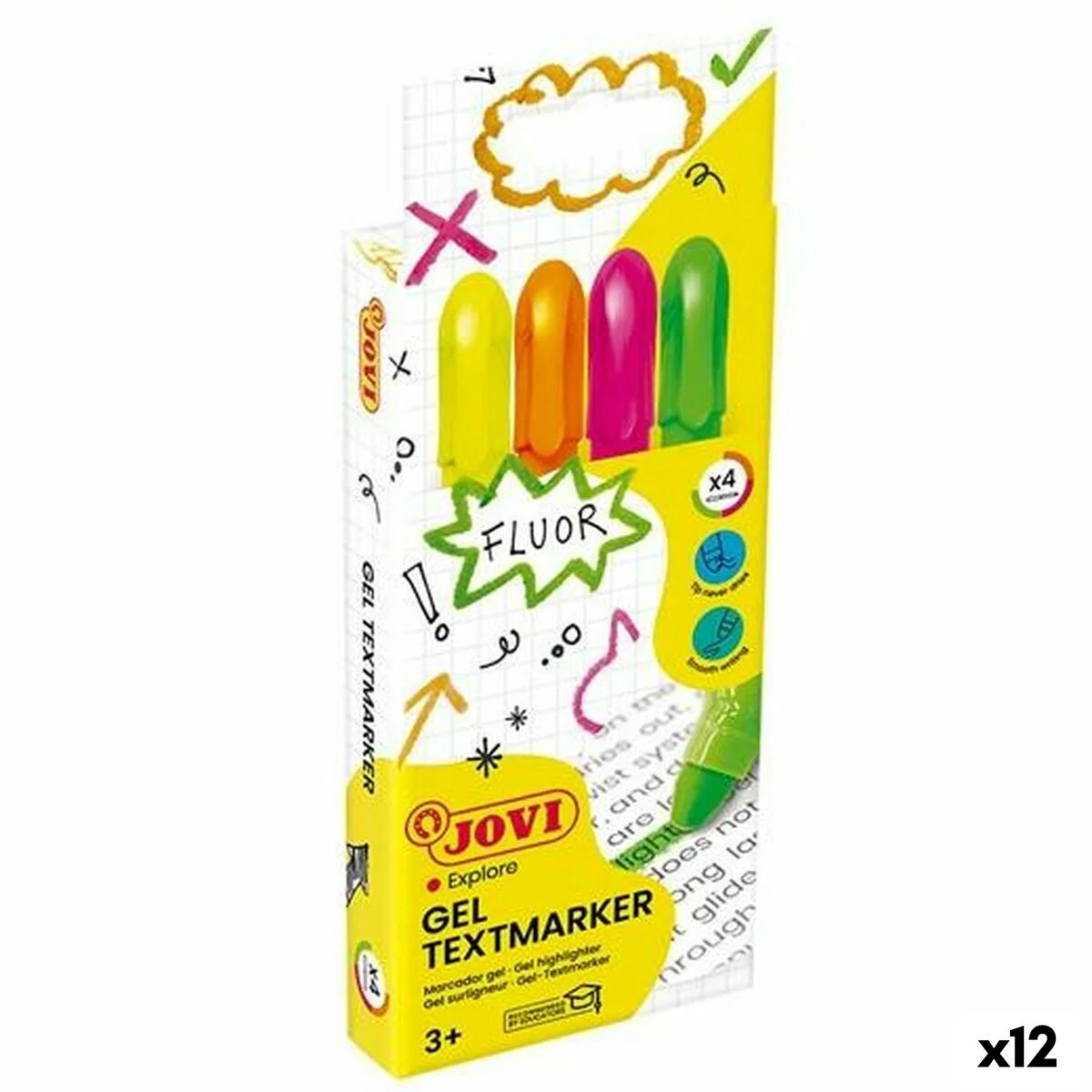 Set de Marcadores Fluorescentes Jovi GEL TEXTMARKER Multicolor (12 Unidades)