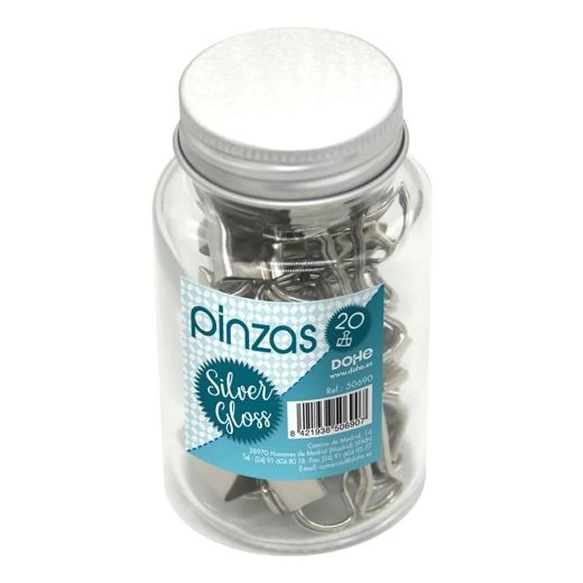 Pinzas DOHE SILVER GLOSS Plateado Metal 19 mm 20 Piezas (6 Unidades)